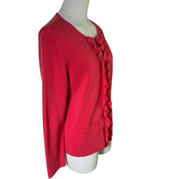 Talbots Coral Ruffle Zip Cardigan Sweater Small NWT Classiccore Preppy - Picture 3 of 10